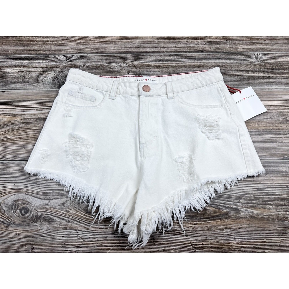 Toast Jeans White‎ Distressed Denim Shorts Raw Hem Cut-Off's MED Beach Summer